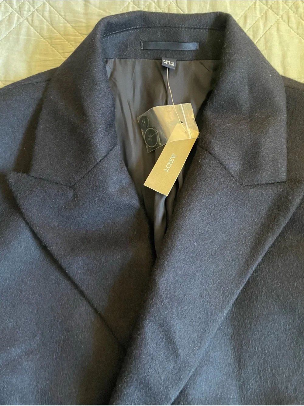 J. CREW Double-breasted topcoat in English merino wool Navy 38S NWT $998 C0035